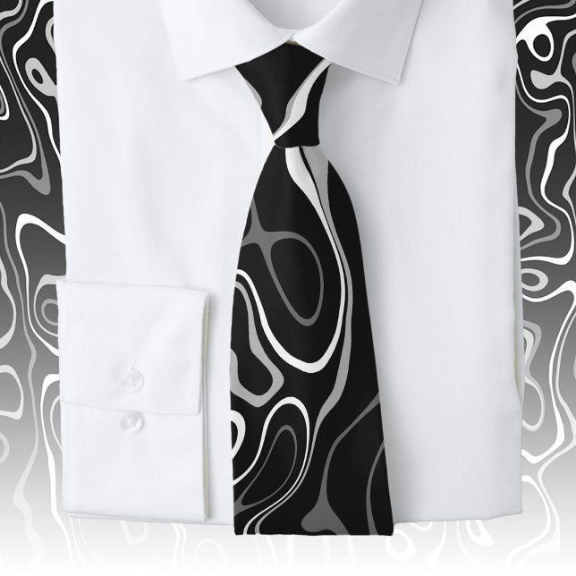 Black white damascus abstract swirls cool pattern tie (Creator Uploaded)