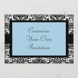 Black & White Damask, Baby Blue Invitation