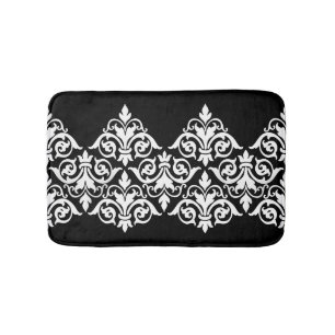 Black White Damask Bath Mat