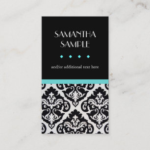 Black & White Damask Blue Business Card