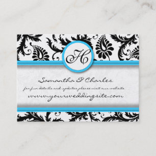 Black & White Damask Bright Aqua Raised  Trim Business Card