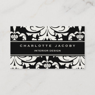 Black & White Damask Brocade Professional Style Business Card