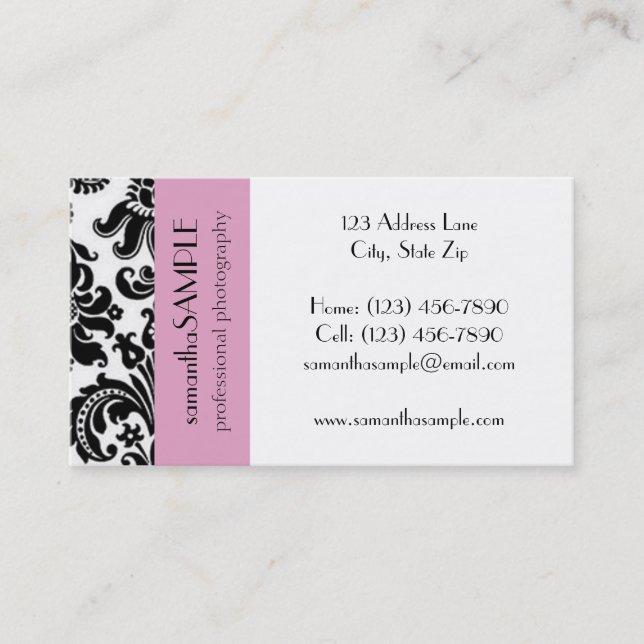 Black & White Damask Business Card (Front)