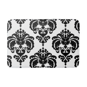 Black & White Damask Chic Modern Elegant Pattern Bath Mat