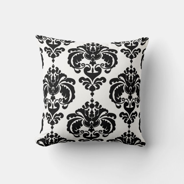 Black & White Damask Chic Modern Elegant Pattern Cushion (Front)