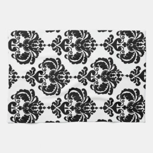Black & White Damask Chic Modern Elegant Pattern Tea Towel