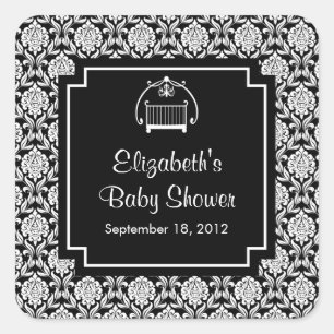 Black & White Damask Crib Baby Shower Square Sticker