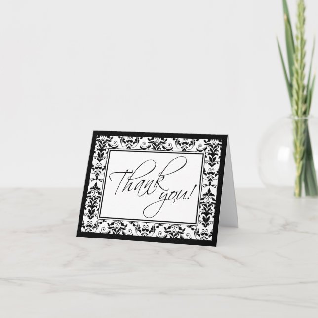 Black & White Damask Custom Thank You Card (Front)