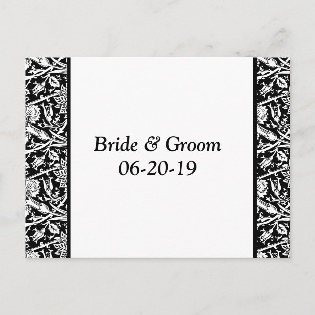 Black White Damask Customisable Save The Dates Announcement Postcard (Front)