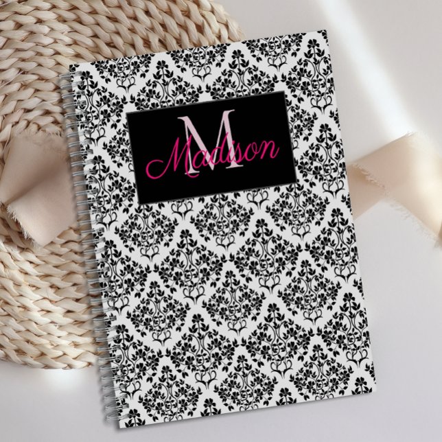 Black White Damask Cute Girly Trendy Monogram Planner (Creator Uploaded)
