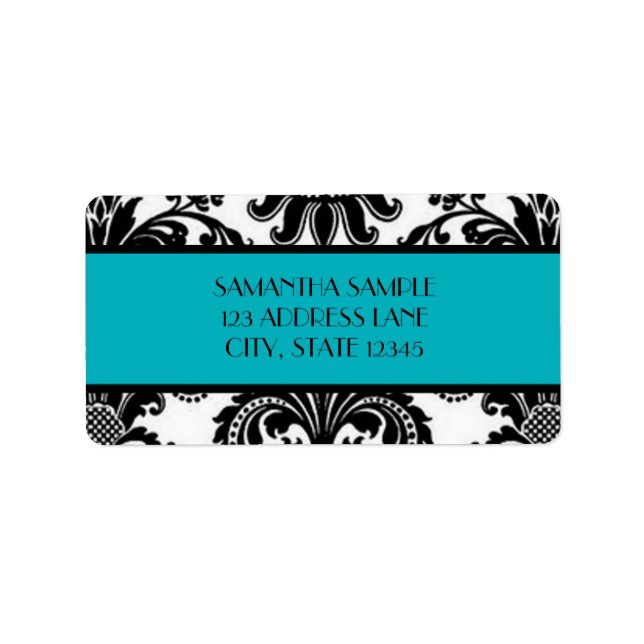 Black & White Damask, Deep Turquoise Label (Front)
