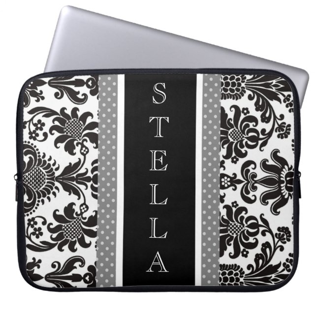 BLACK & WHITE DAMASK Electronics Bag (Front)