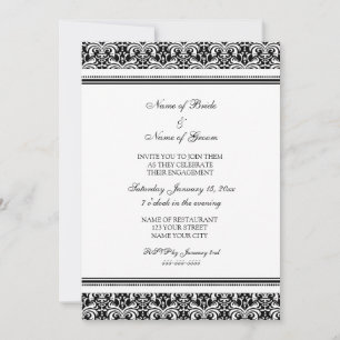 Black White Damask Engagement Party Invitations