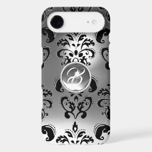 BLACK WHITE DAMASK GEMSTONE MONOGRAM
