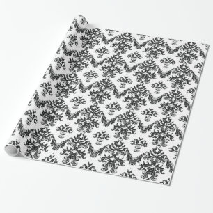 Black White Damask Gift Wrapping Paper  Black