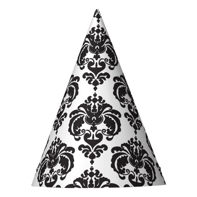 Black White Damask Glamour Girl Birthday Party Party Hat (Front)