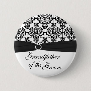 Black, White Damask Grandfather of the Groom Pin