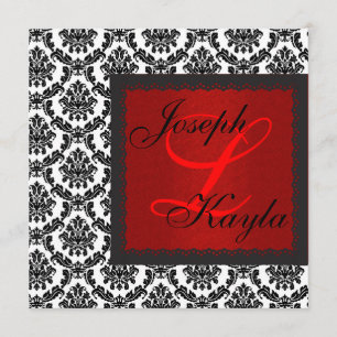 Black  & White DAMASK Holiday Classic Wedding Inva Invitation