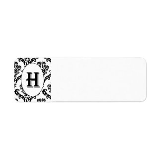 Black & White Damask Initial Return Address Label