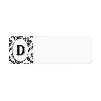 Black & White Damask Initial Return Address Label