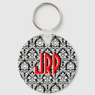 Black & White Damask Key Ring