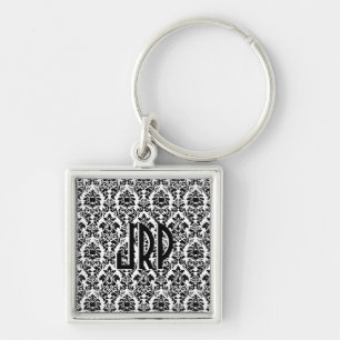 Black & White Damask Key Ring