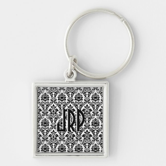 Black & White Damask Key Ring (Front)