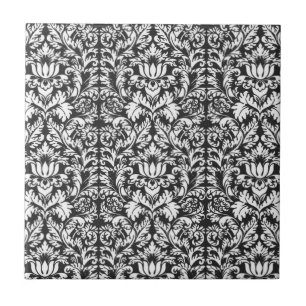 Black White Damask Lace Brocade Ceramic Tile