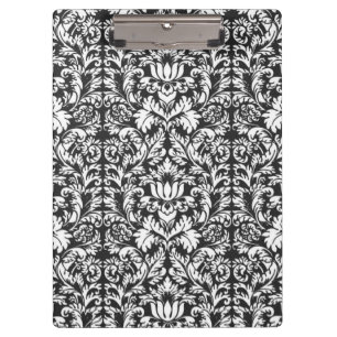 Black White Damask Lace Brocade Clipboard