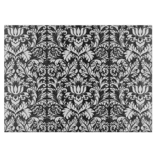 Black White Damask Lace Brocade Cutting Board (Front)