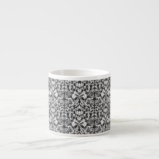 Black White Damask Lace Brocade Espresso Cup (Front)