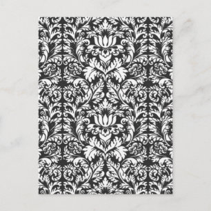 Black White Damask Lace Brocade Postcard