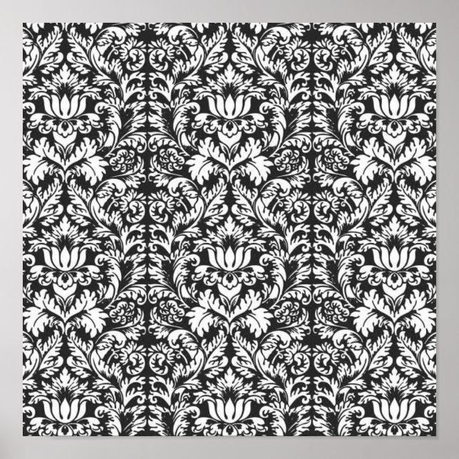 Black White Damask Lace Brocade Poster (Front)