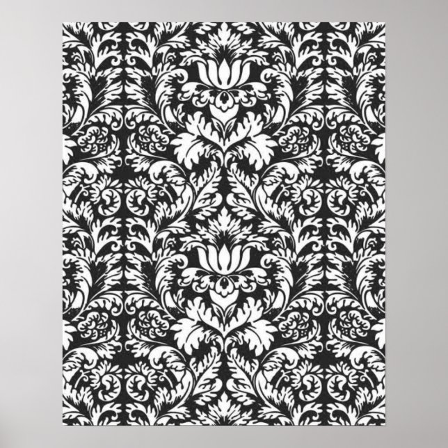 Black White Damask Lace Brocade Poster (Front)