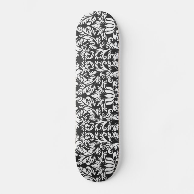 Black White Damask Lace Brocade Skateboard (Front)