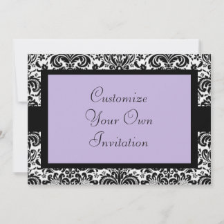 Black & White Damask, Lavender Invitation