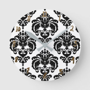 Black & White Damask Modern Personalised Round Clock