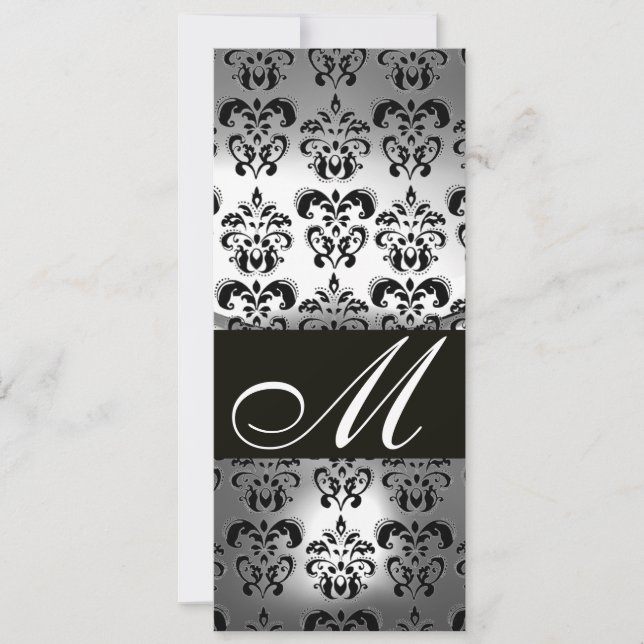 BLACK WHITE DAMASK MONOGRAM WEDDING PARTY PROGRAM (Front)