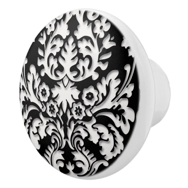 Black & White Damask Pattern Ceramic Knob (Right)