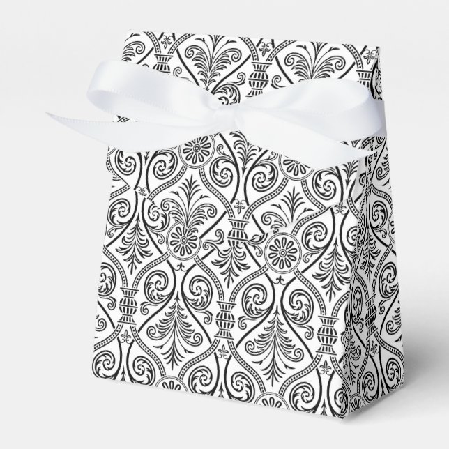 Black & White Damask Pattern Favour Box (Front Side)