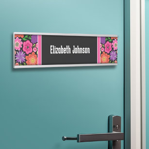 Black & White Damask Pattern with Script Name Door Sign