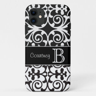 Black White Damask Personalised iPhone 5 11 Case