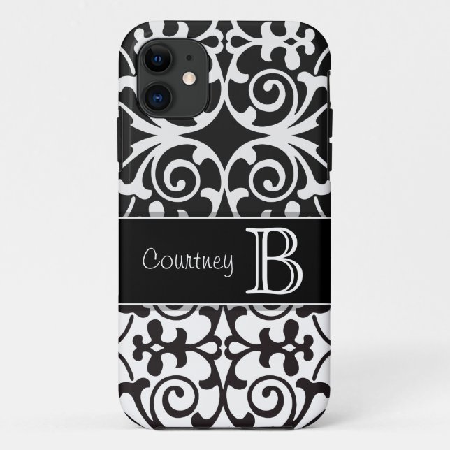 Black White Damask Personalised iPhone 5 Case-Mate iPhone Case (Back)