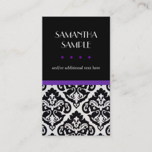 Black & White Damask, Purple Business Card
