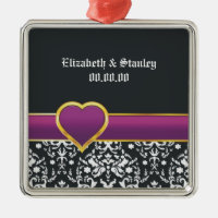 Black white damask purple heart Save the Date