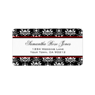 Black & White Damask Red Accent Elegant Address Label