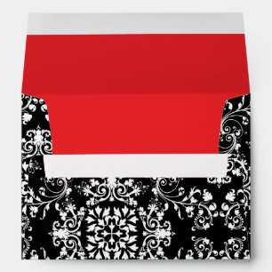 Black & White Damask Red Lining Wedding Envelope