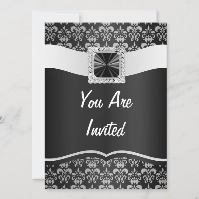 Black & white damask save the date (Front)