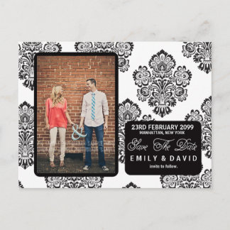 Black White Damask Save the Date Photo Postcard