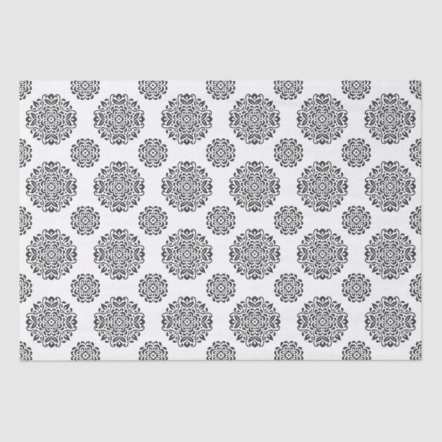 Black White Damask Scroll Small Business Packaging Tissue Paper (Front)